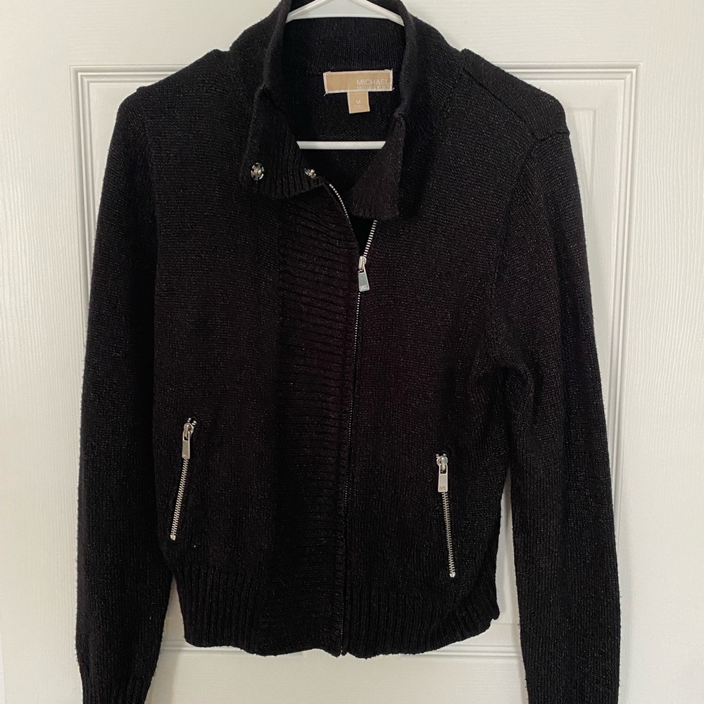 MICHAEL Michael Kors Black Knit Jacket with Standing Collar
